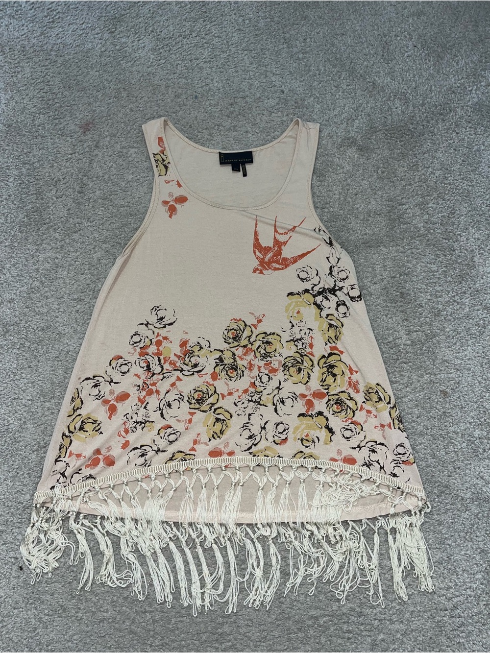 i jeans by Buffalo Cream Floral Fringe Tank Top with Coral & Yellow Accents